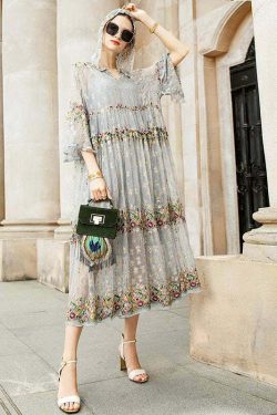 Y2K Grunge Grey V Neck Embroidered Tulle Dress Set - Retro 90s Summer Party Outfit