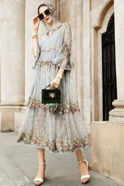 Y2K Grunge Grey V Neck Embroidered Tulle Dress Set - Retro 90s Summer Party Outfit