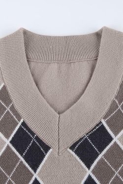 Y2K Grunge Grey V Neck Sweater - 90s Retro Style, Summer Y2K Outfits, Pastel Goth Fashion