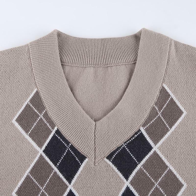 Y2K Grunge Grey V Neck Sweater - 90s Retro Style, Summer Y2K Outfits, Pastel Goth Fashion
