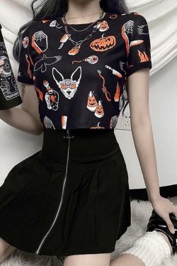 Y2K Grunge Halloween Print Shirt - Retro 90s Fashion, Summer Outfits, and Party Looks