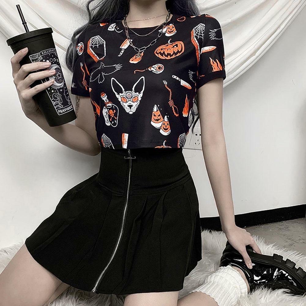 Y2K Grunge Halloween Print Shirt - Retro 90s Fashion, Summer Outfits, and Party Looks