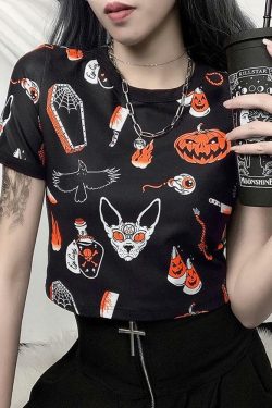 Y2K Grunge Halloween Print Shirt - Retro 90s Fashion, Summer Outfits, and Party Looks