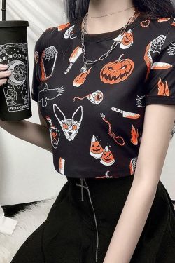 Y2K Grunge Halloween Print Shirt - Retro 90s Fashion, Summer Outfits, and Party Looks