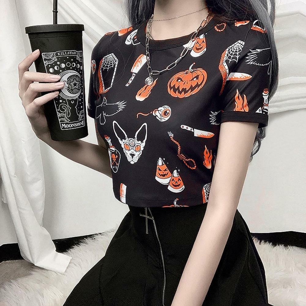 Y2K Grunge Halloween Print Shirt - Retro 90s Fashion, Summer Outfits, and Party Looks