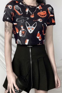 Y2K Grunge Halloween Print Shirt - Retro 90s Fashion, Summer Outfits, and Party Looks