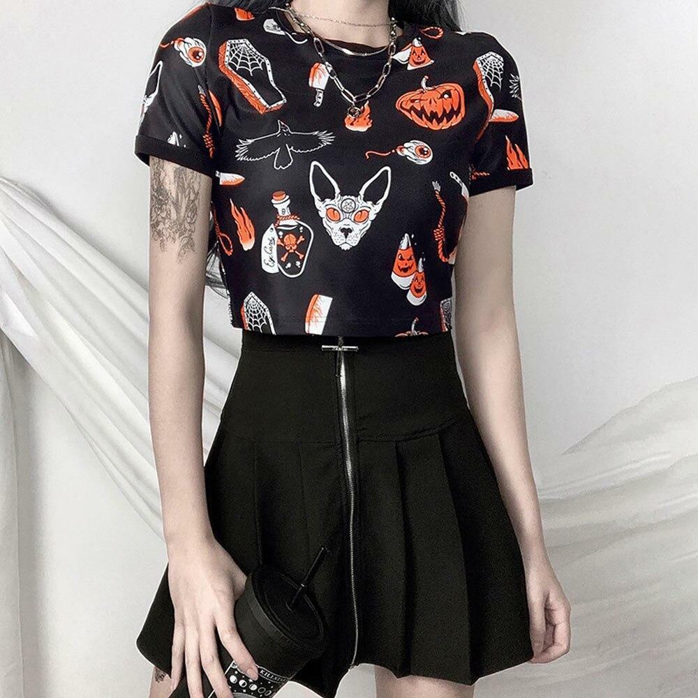 Y2K Grunge Halloween Print Shirt - Retro 90s Fashion, Summer Outfits, and Party Looks