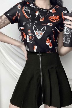 Y2K Grunge Halloween Print Shirt - Retro 90s Fashion, Summer Outfits, and Party Looks
