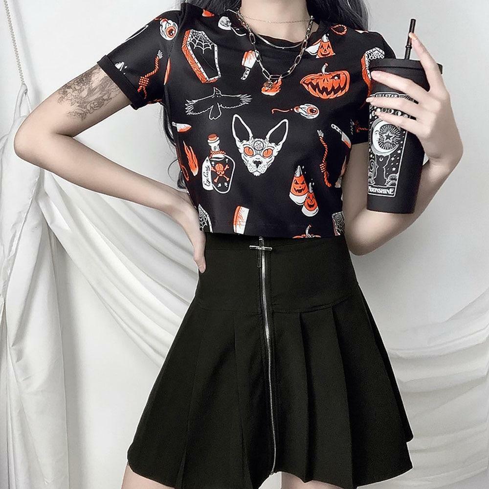 Y2K Grunge Halloween Print Shirt - Retro 90s Fashion, Summer Outfits, and Party Looks
