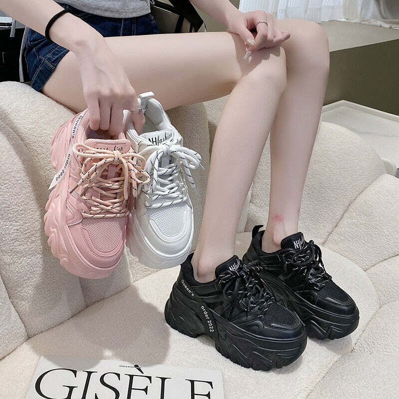 Y2K Grunge Harajuku Chunky Platform Sneakers - Retro 90s Fashion, Summer & Party Outfits