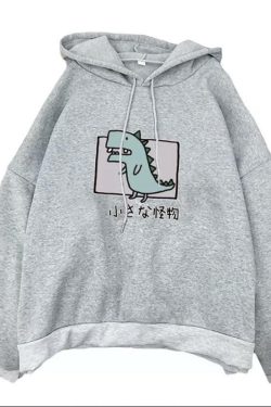 Y2K Grunge Harajuku Dino Pullover Hoodie - Retro 90s Fashion, Summer Y2K Outfits