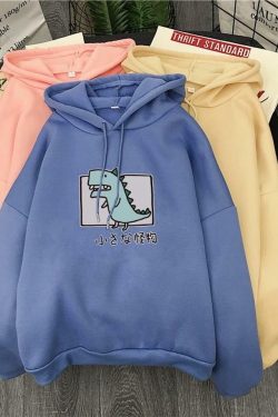 Y2K Grunge Harajuku Dino Pullover Hoodie - Retro 90s Fashion, Summer Y2K Outfits