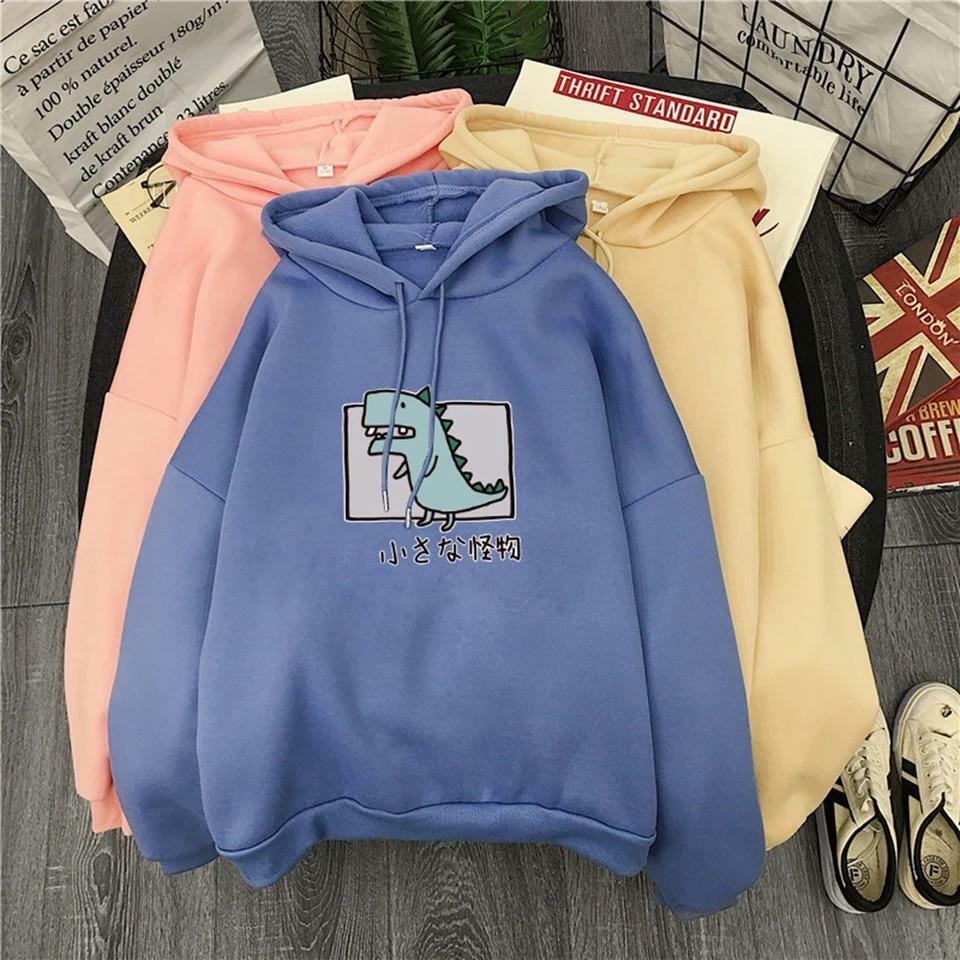 Y2K Grunge Harajuku Dino Pullover Hoodie - Retro 90s Fashion, Summer Y2K Outfits