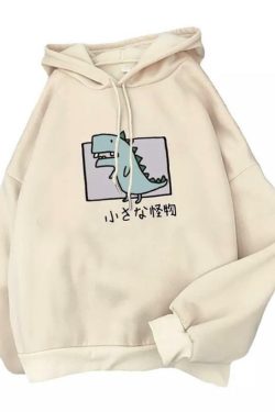 Y2K Grunge Harajuku Dino Pullover Hoodie - Retro 90s Fashion, Summer Y2K Outfits