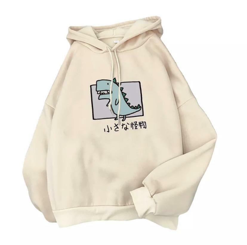 Y2K Grunge Harajuku Dino Pullover Hoodie - Retro 90s Fashion, Summer Y2K Outfits