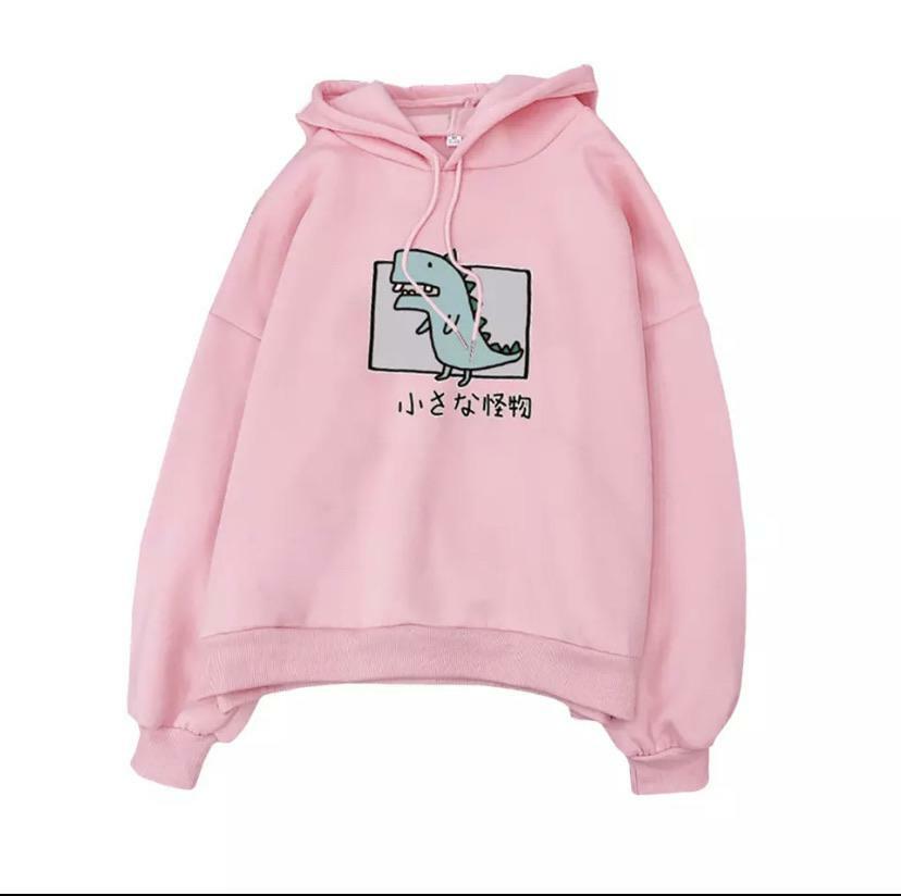 Y2K Grunge Harajuku Dino Pullover Hoodie - Retro 90s Fashion, Summer Y2K Outfits