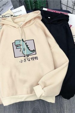 Y2K Grunge Harajuku Dino Pullover Hoodie - Retro 90s Fashion, Summer Y2K Outfits