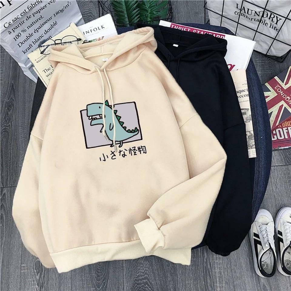 Y2K Grunge Harajuku Dino Pullover Hoodie - Retro 90s Fashion, Summer Y2K Outfits