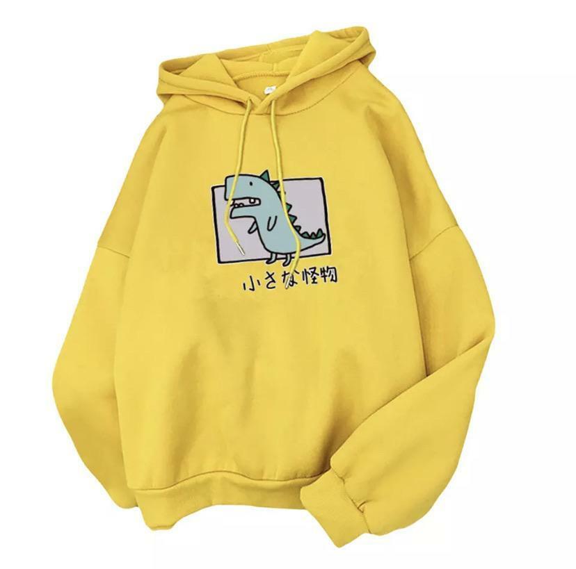 Y2K Grunge Harajuku Dino Pullover Hoodie - Retro 90s Fashion, Summer Y2K Outfits