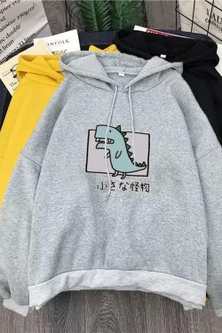 Y2K Grunge Harajuku Dino Pullover Hoodie - Retro 90s Fashion, Summer Y2K Outfits