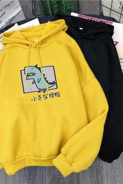 Y2K Grunge Harajuku Dino Pullover Hoodie - Retro 90s Fashion, Summer Y2K Outfits