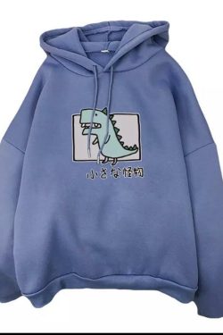 Y2K Grunge Harajuku Dino Pullover Hoodie - Retro 90s Fashion, Summer Y2K Outfits