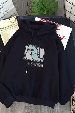 Y2K Grunge Harajuku Dino Pullover Hoodie - Retro 90s Fashion, Summer Y2K Outfits