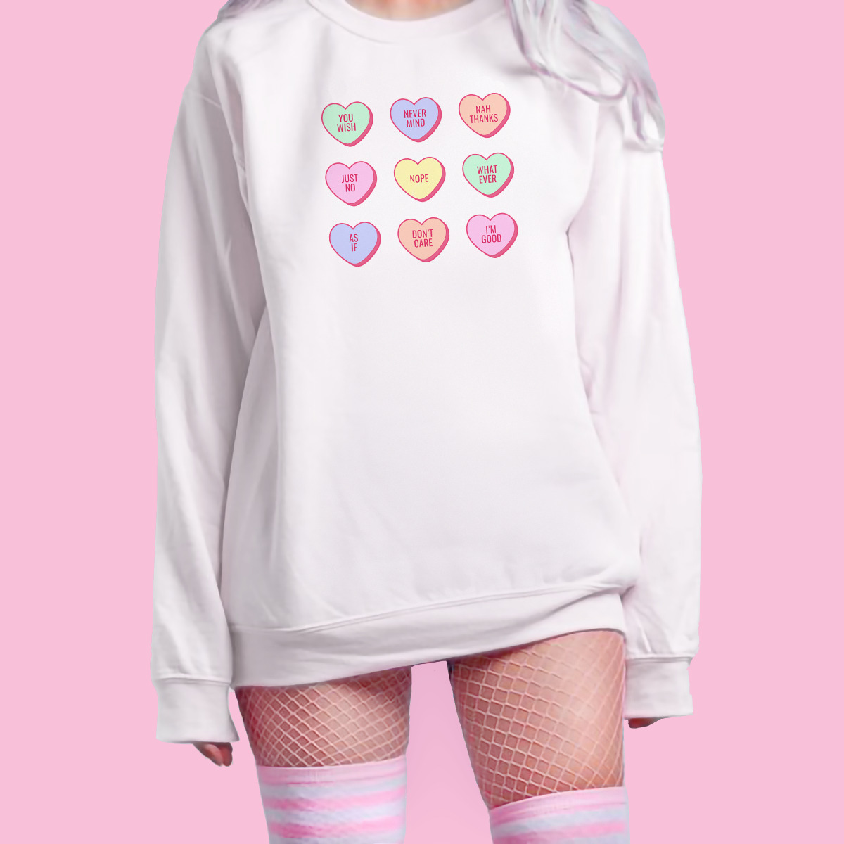 Y2K Grunge Heart Candy Sweatshirt - Retro 90s Summer Outfit, Pastel Goth, Y2K Fashion