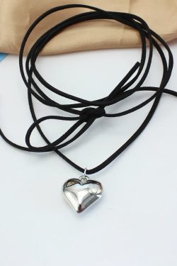Y2K Grunge Heart Cord Necklace - Retro 90s Fashion, Pastel Goth, Y2K Popstar, Summer Y2K Out