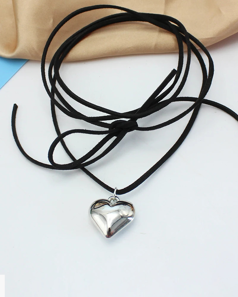 Y2K Grunge Heart Cord Necklace - Retro 90s Fashion, Pastel Goth, Y2K Popstar, Summer Y2K Out