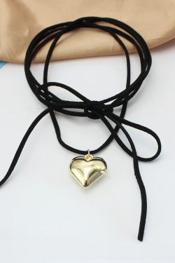 Y2K Grunge Heart Cord Necklace - Retro 90s Fashion, Pastel Goth, Y2K Popstar, Summer Y2K Out