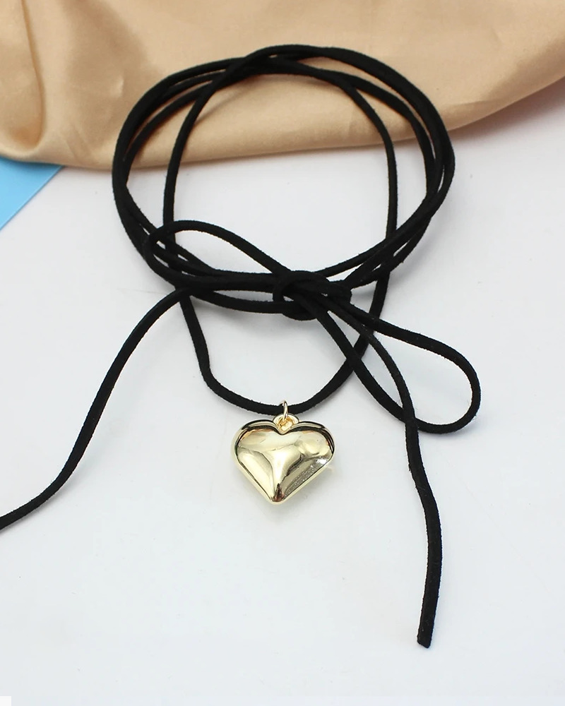 Y2K Grunge Heart Cord Necklace - Retro 90s Fashion, Pastel Goth, Y2K Popstar, Summer Y2K Out