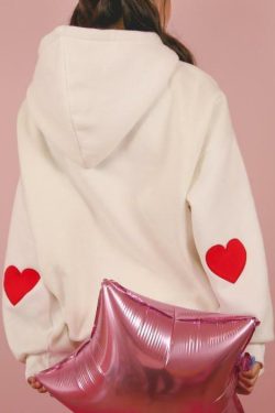 Y2K Grunge Heart Patch Hoodie - Retro 90s Fashion, Summer Outfits, and Pastel Goth Style