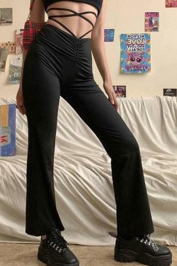 Y2K Grunge High Waist Bandage Pants - 90s Retro Summer Outfit, Gothic Y2K Fashion