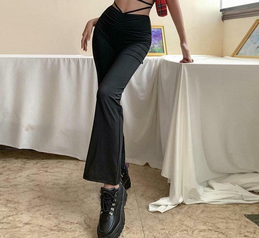 Y2K Grunge High Waist Bandage Pants - 90s Retro Summer Outfit, Gothic Y2K Fashion