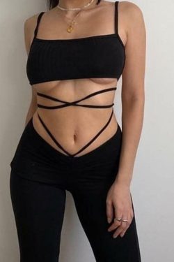 Y2K Grunge High Waist Bandage Pants - 90s Retro Summer Outfit, Gothic Y2K Fashion
