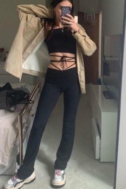 Y2K Grunge High Waist Bandage Pants - 90s Retro Summer Outfit, Gothic Y2K Fashion