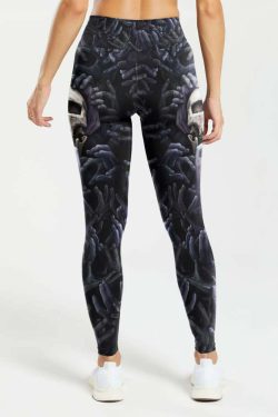 Y2K Grunge High Waist Leggings - Enigmatic Skull & Hands, 90s Retro, Gothic Y2K Fashion