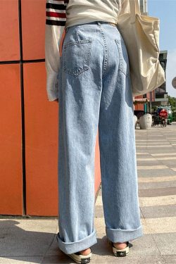 Y2K Grunge High Waist Wide Leg Denim Pants - 90s Retro Summer Outfit, Y2K Fashion Essentials