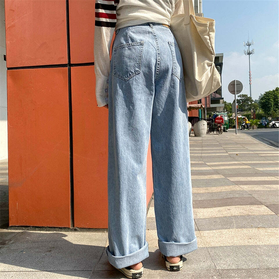 Y2K Grunge High Waist Wide Leg Denim Pants - 90s Retro Summer Outfit, Y2K Fashion Essentials