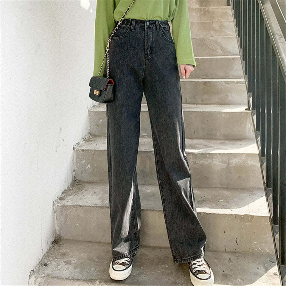 Y2K Grunge High Waist Wide Leg Denim Pants - 90s Retro Summer Outfit, Y2K Fashion Essentials