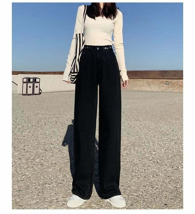 Y2K Grunge High Waist Wide Leg Denim Pants - 90s Retro Summer Outfit, Y2K Fashion Essentials