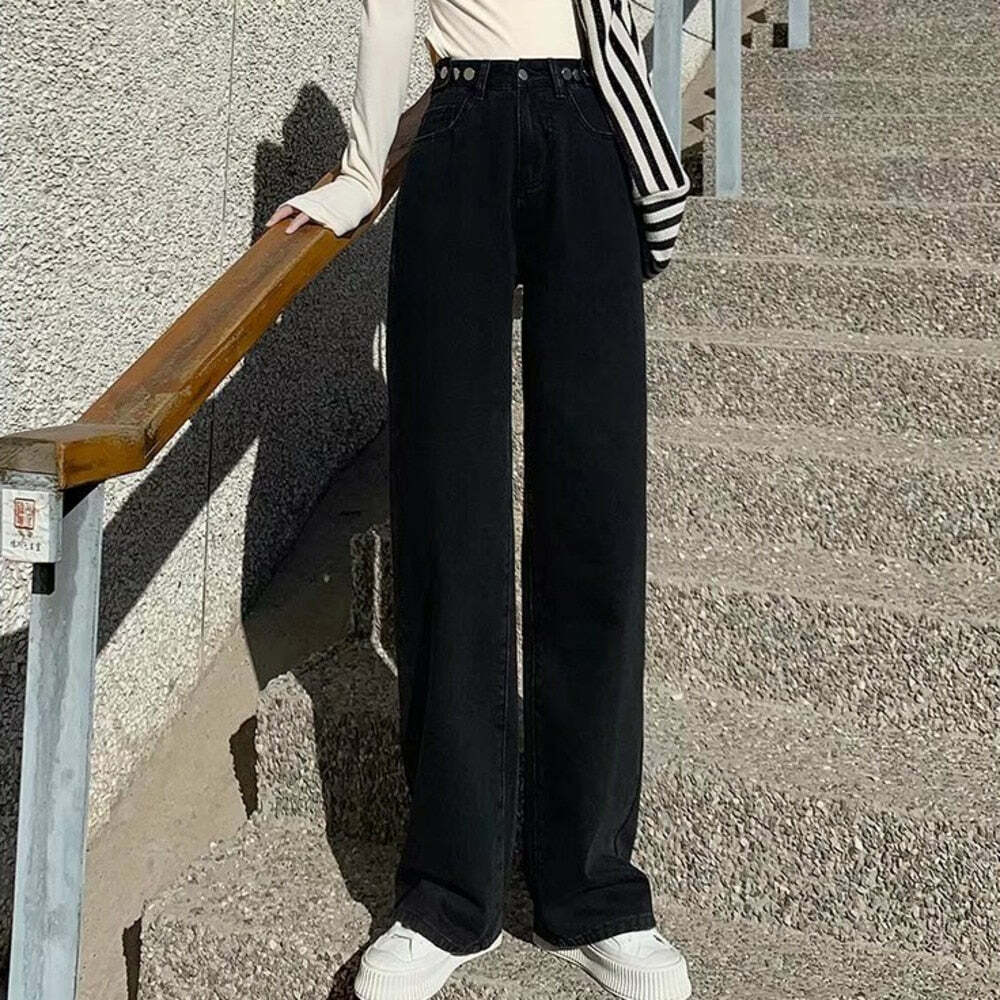 Y2K Grunge High Waist Wide Leg Denim Pants - 90s Retro Summer Outfit, Y2K Fashion Essentials