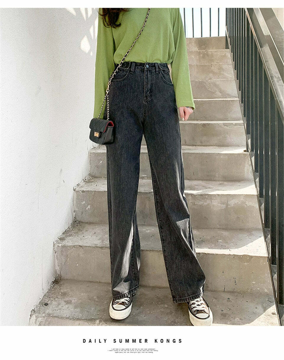 Y2K Grunge High Waist Wide Leg Denim Pants - 90s Retro Summer Outfit, Y2K Fashion Essentials