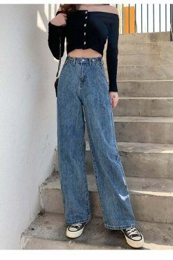 Y2K Grunge High Waist Wide Leg Denim Pants - 90s Retro Summer Outfit, Y2K Fashion Essentials