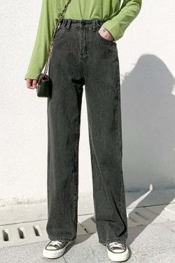 Y2K Grunge High Waist Wide Leg Denim Pants - 90s Retro Summer Outfit, Y2K Fashion Essentials