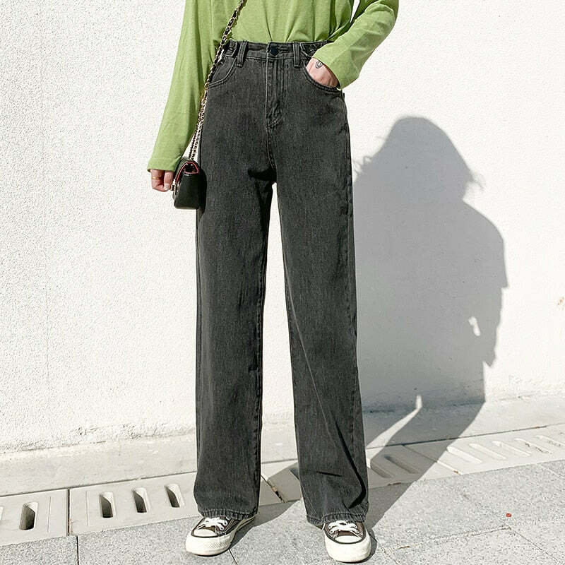Y2K Grunge High Waist Wide Leg Denim Pants - 90s Retro Summer Outfit, Y2K Fashion Essentials