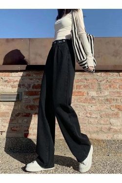Y2K Grunge High Waist Wide Leg Denim Pants - 90s Retro Summer Outfit, Y2K Fashion Essentials
