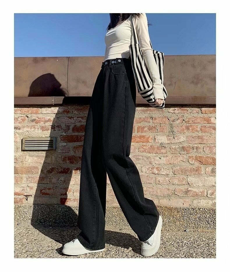 Y2K Grunge High Waist Wide Leg Denim Pants - 90s Retro Summer Outfit, Y2K Fashion Essentials
