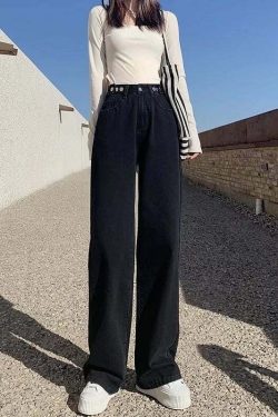 Y2K Grunge High Waist Wide Leg Denim Pants - 90s Retro Summer Outfit, Y2K Fashion Essentials